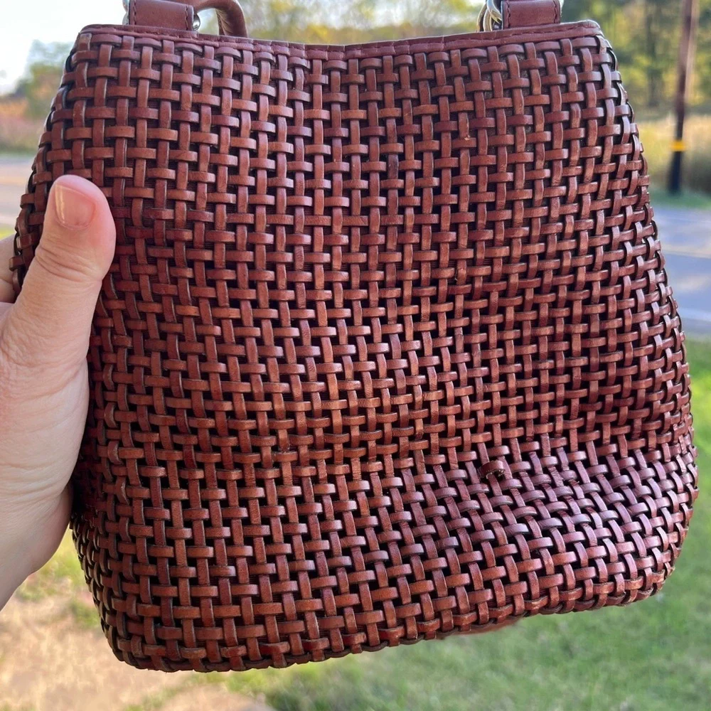 Brown Woven Leather Valerie Stevens Cross Body Purse